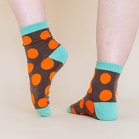 Women’s Cotton Ankle Socks - Brown Orange Polka Dot