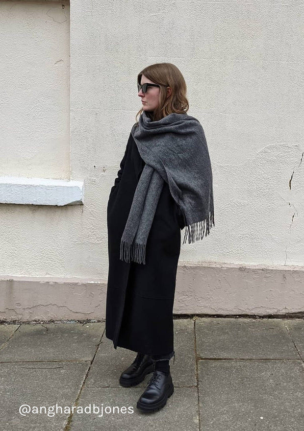 Lambswool Oversized Scarf | Charcoal Melange