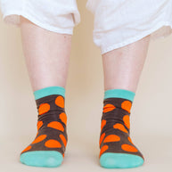 Women’s Cotton Ankle Socks - Brown Orange Polka Dot