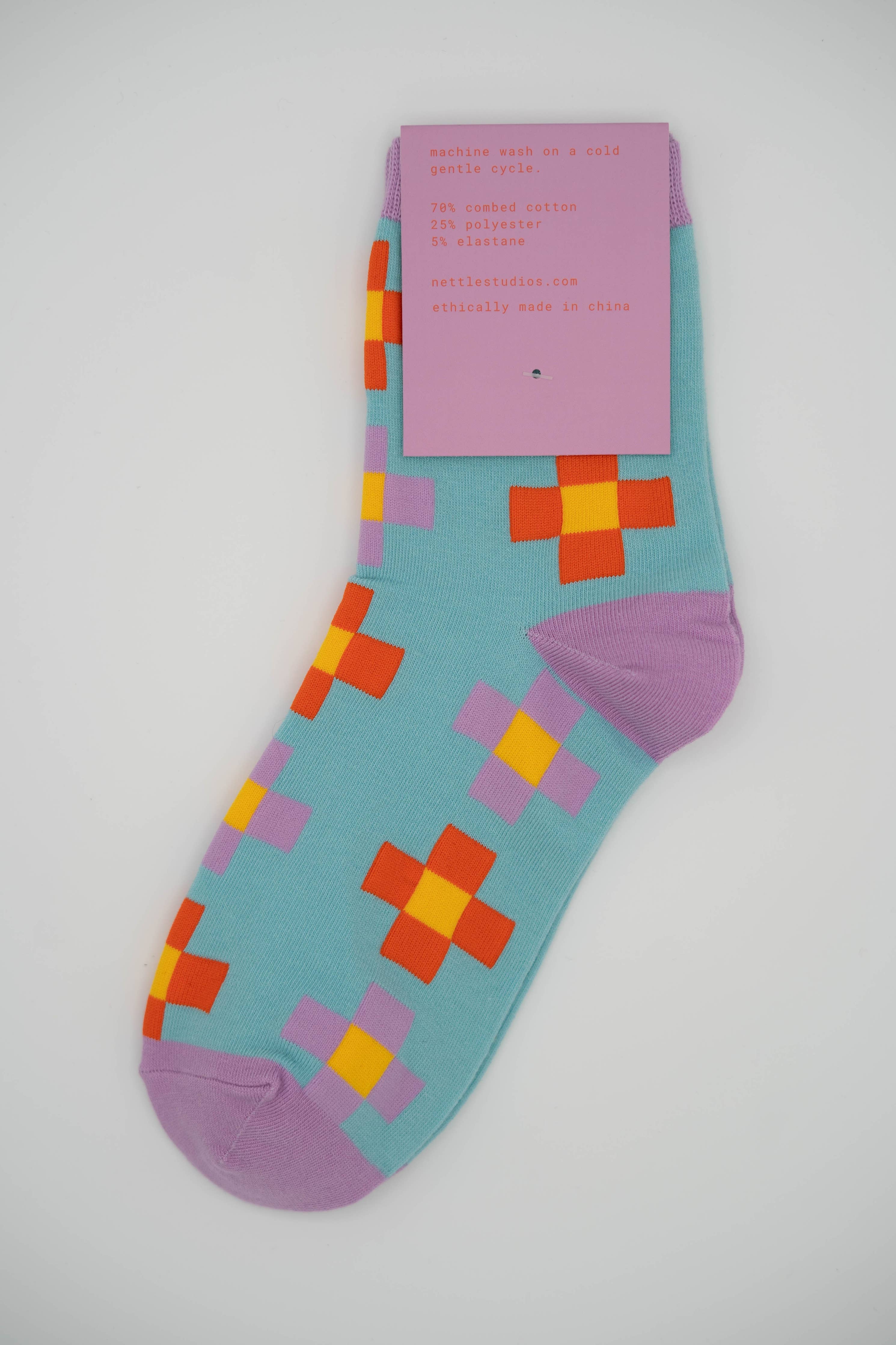 Women’s Cotton Ankle Socks - Blue Pixels