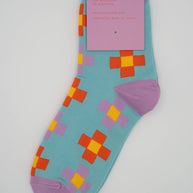 Women’s Cotton Ankle Socks - Blue Pixels
