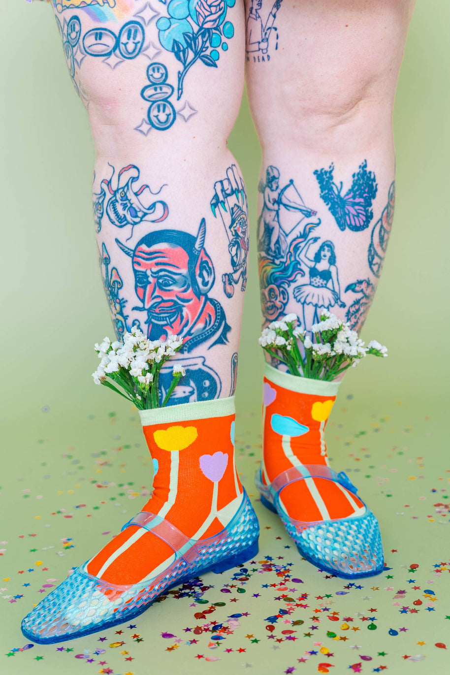 Women’s Cotton Ankle Socks - Orange Tulips