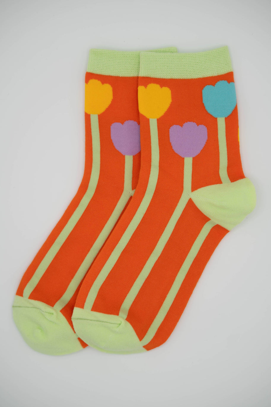 Women’s Cotton Ankle Socks - Orange Tulips
