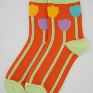 Women’s Cotton Ankle Socks - Orange Tulips