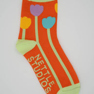 Women’s Cotton Ankle Socks - Orange Tulips