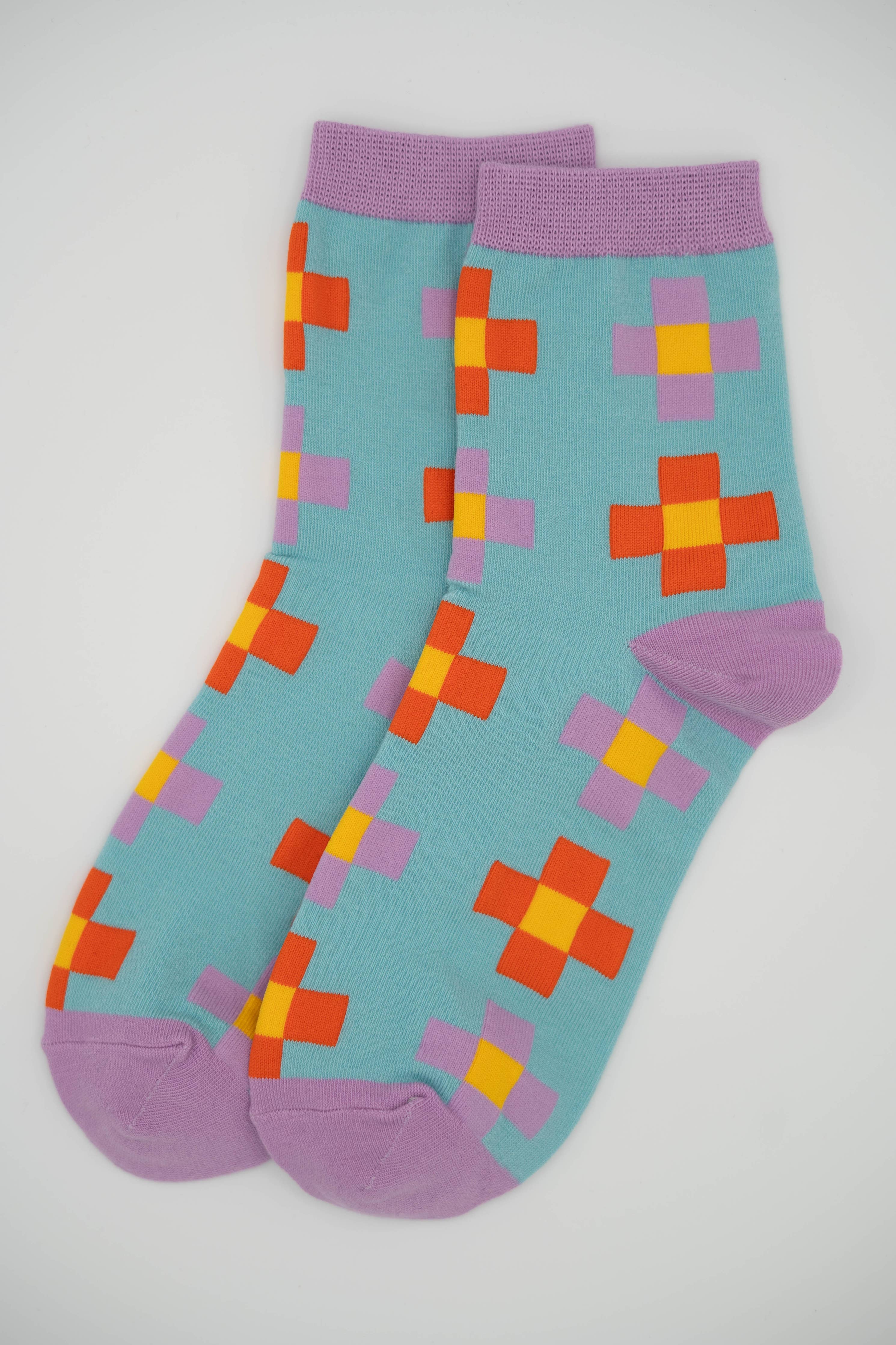 Women’s Cotton Ankle Socks - Blue Pixels