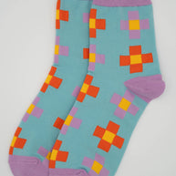 Women’s Cotton Ankle Socks - Blue Pixels