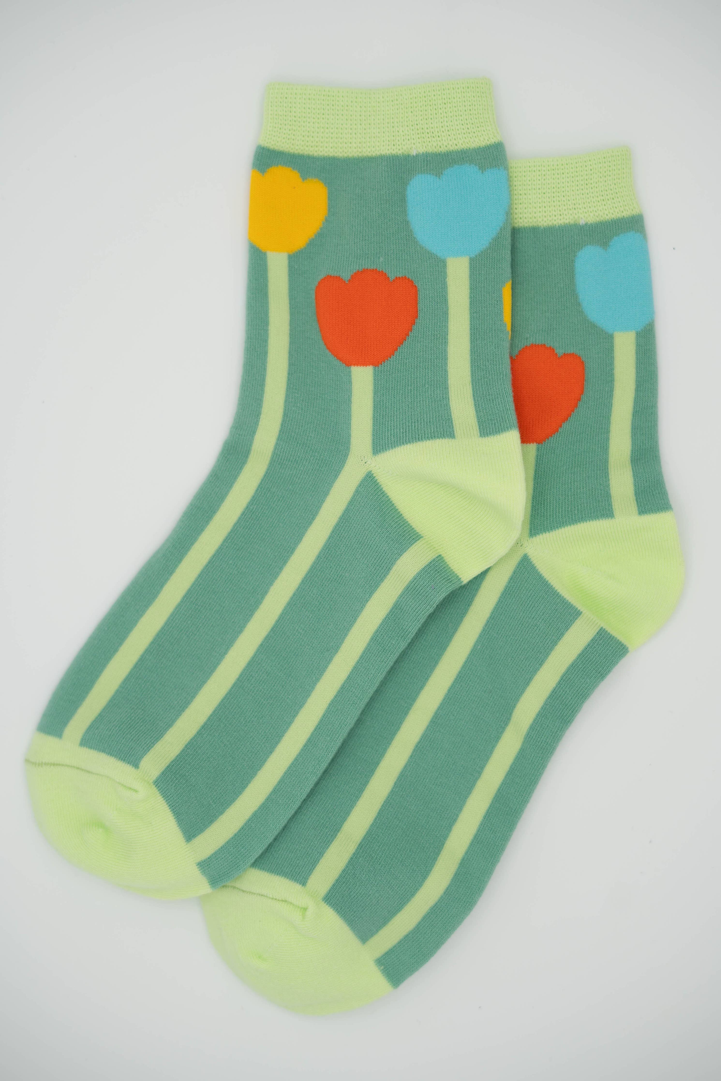 Women’s Cotton Ankle Socks - Primary Tulips