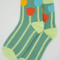 Women’s Cotton Ankle Socks - Primary Tulips