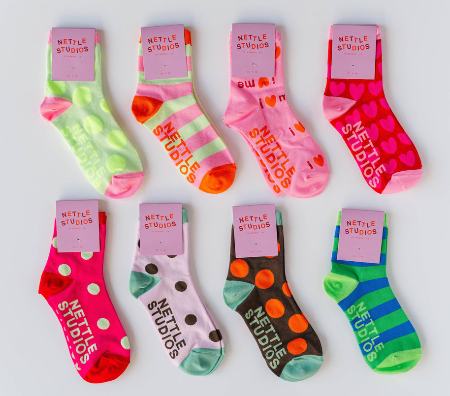 Women’s Cotton Ankle Socks - Brown Orange Polka Dot