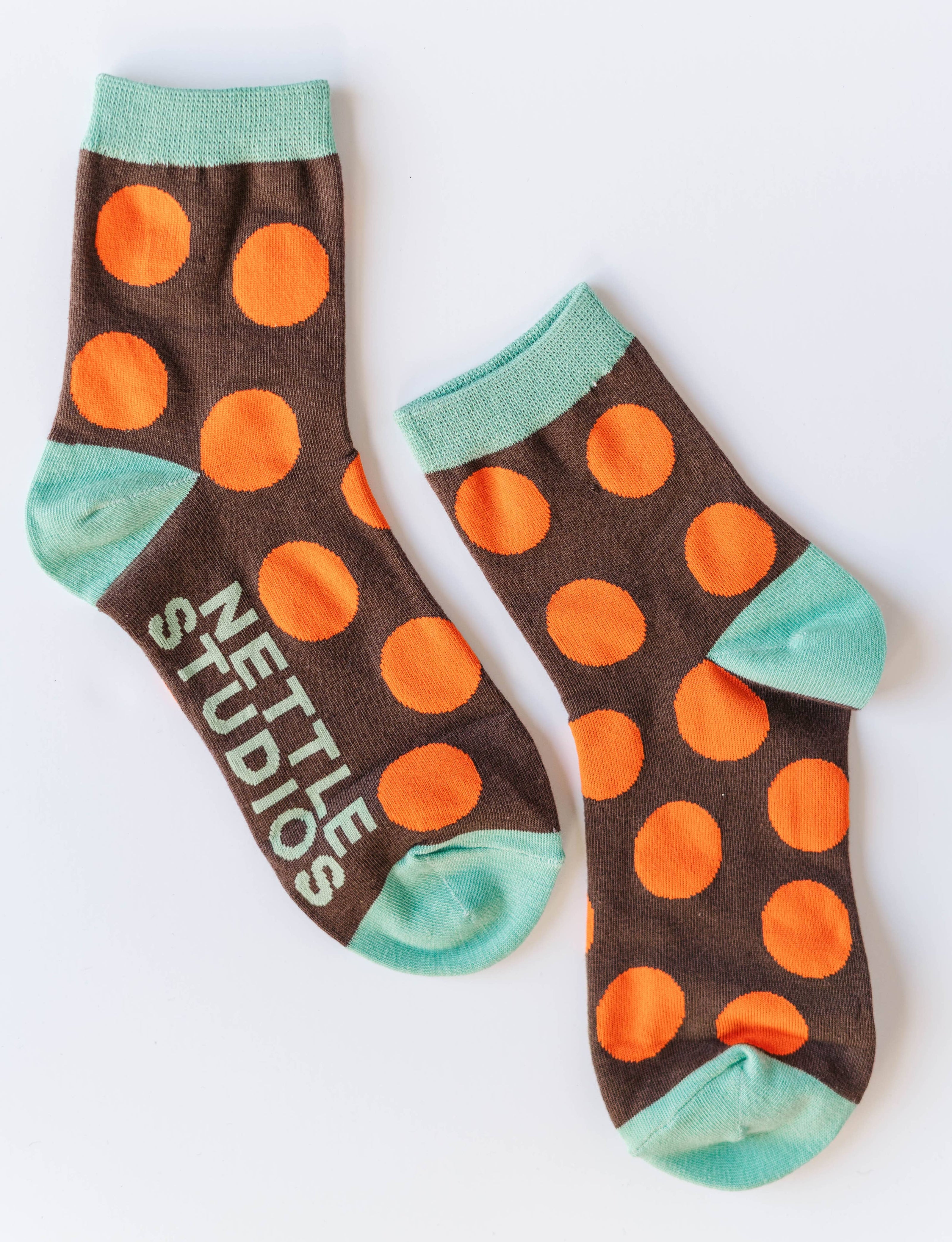 Women’s Cotton Ankle Socks - Brown Orange Polka Dot