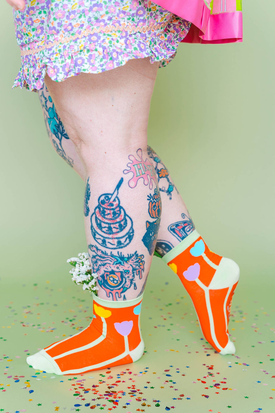 Women’s Cotton Ankle Socks - Orange Tulips