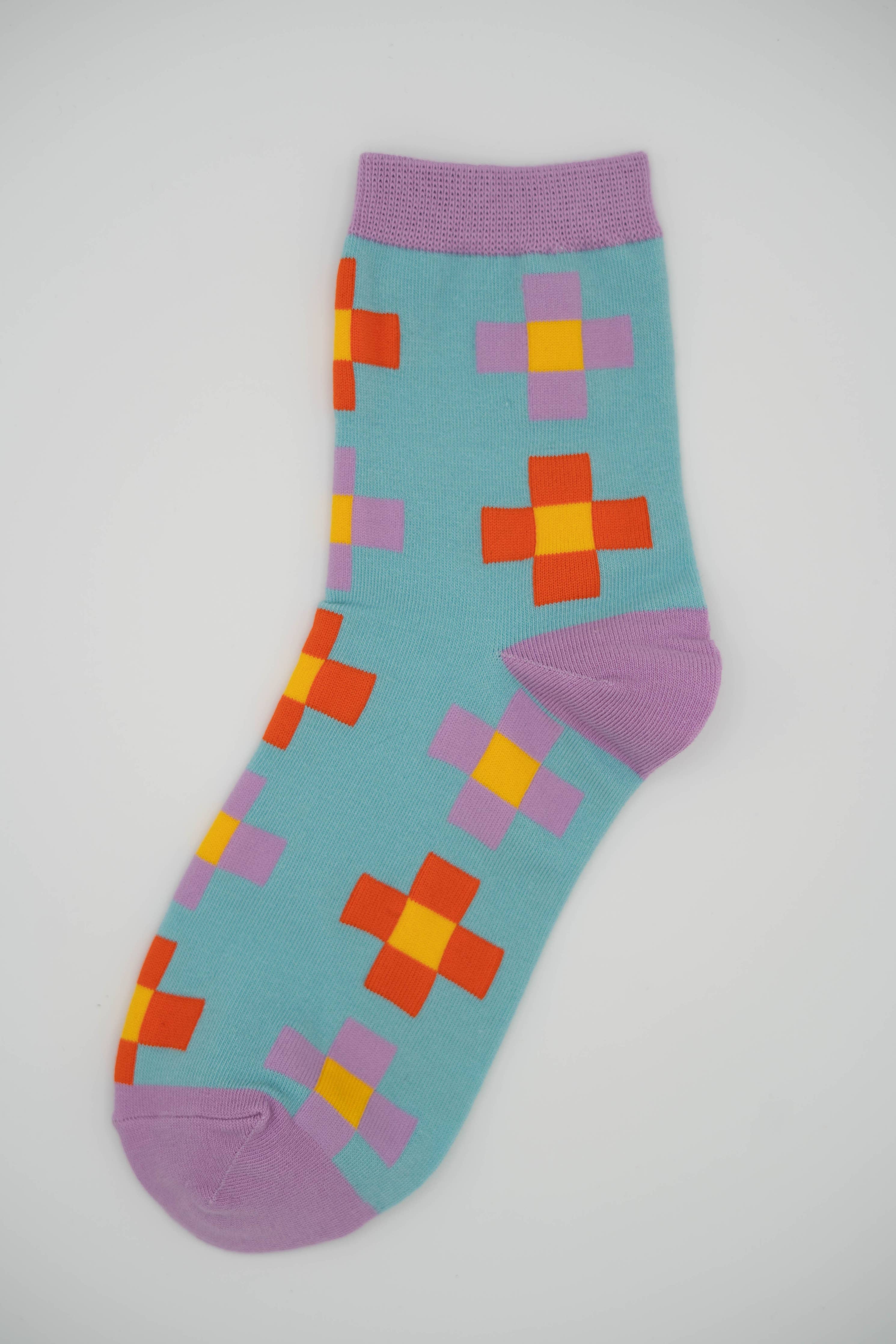 Women’s Cotton Ankle Socks - Blue Pixels