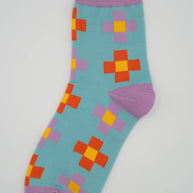 Women’s Cotton Ankle Socks - Blue Pixels
