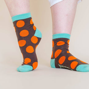Women’s Cotton Ankle Socks - Brown Orange Polka Dot