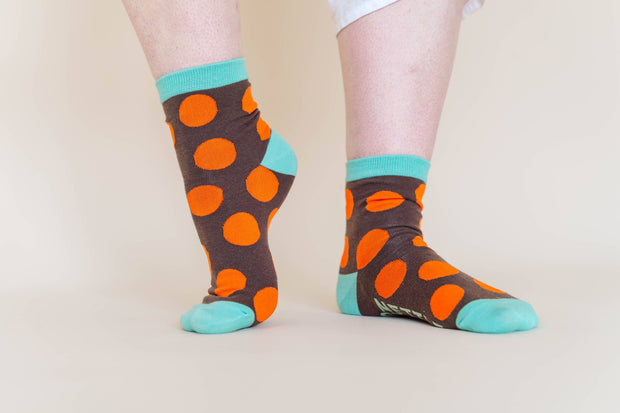 Women’s Cotton Ankle Socks - Brown Orange Polka Dot