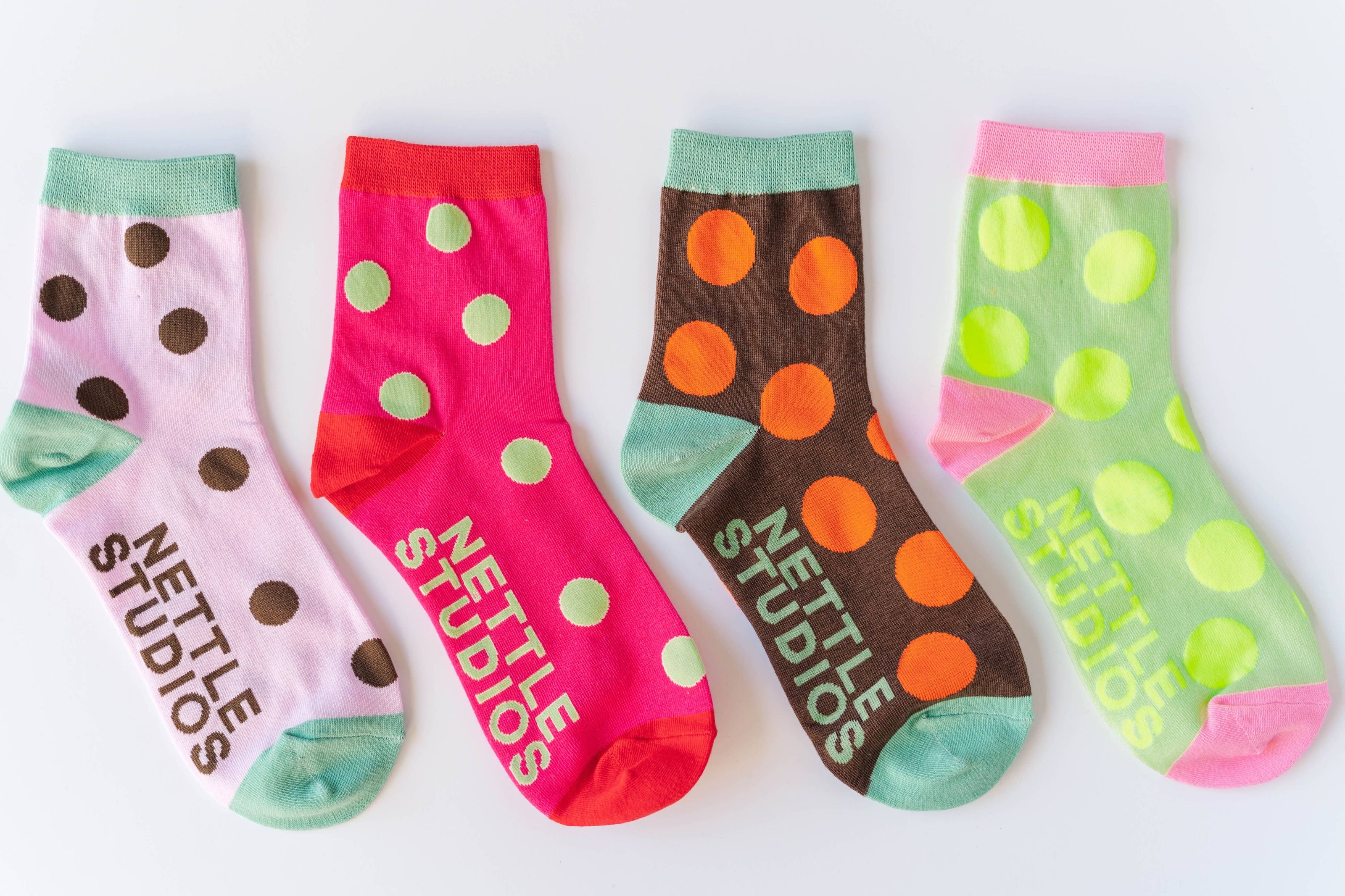 Women’s Cotton Ankle Socks - Brown Orange Polka Dot