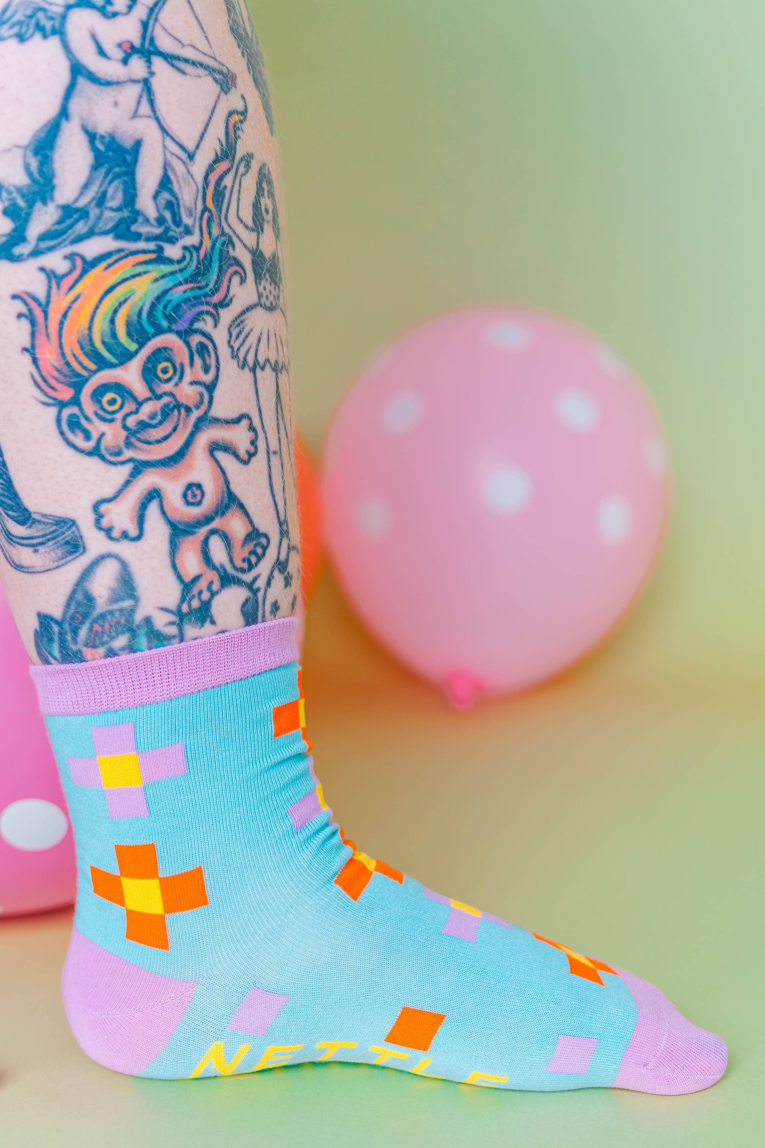 Women’s Cotton Ankle Socks - Blue Pixels