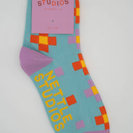 Women’s Cotton Ankle Socks - Blue Pixels