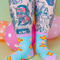 Women’s Cotton Ankle Socks - Blue Pixels