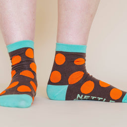 Women’s Cotton Ankle Socks - Brown Orange Polka Dot
