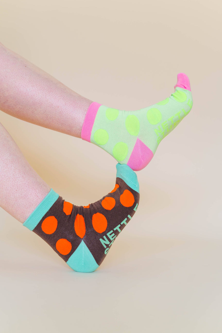 Women’s Cotton Ankle Socks - Brown Orange Polka Dot