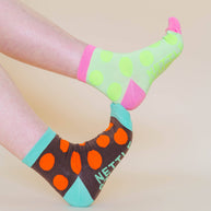 Women’s Cotton Ankle Socks - Brown Orange Polka Dot