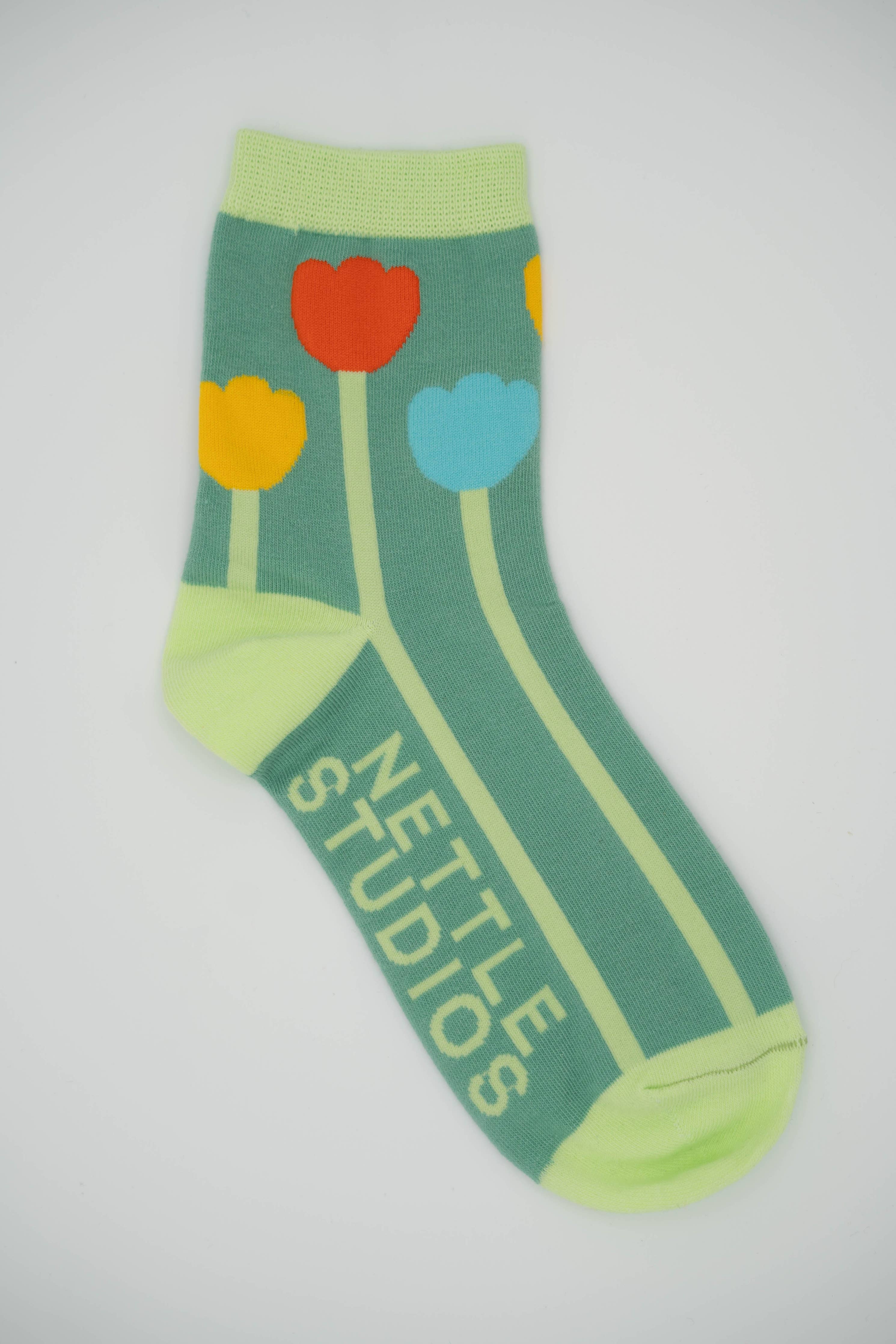 Women’s Cotton Ankle Socks - Primary Tulips