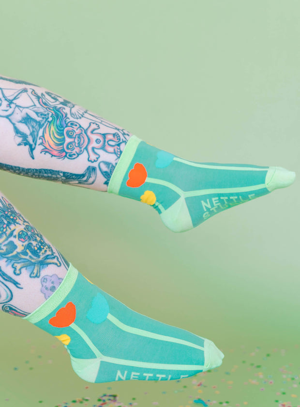 Women’s Cotton Ankle Socks - Primary Tulips