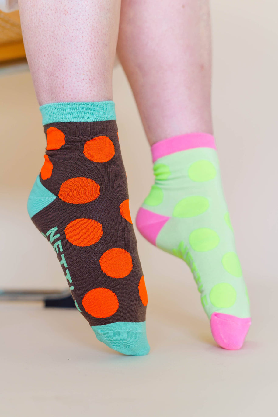 Women’s Cotton Ankle Socks - Brown Orange Polka Dot