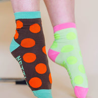 Women’s Cotton Ankle Socks - Brown Orange Polka Dot
