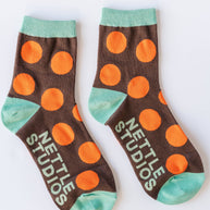 Women’s Cotton Ankle Socks - Brown Orange Polka Dot