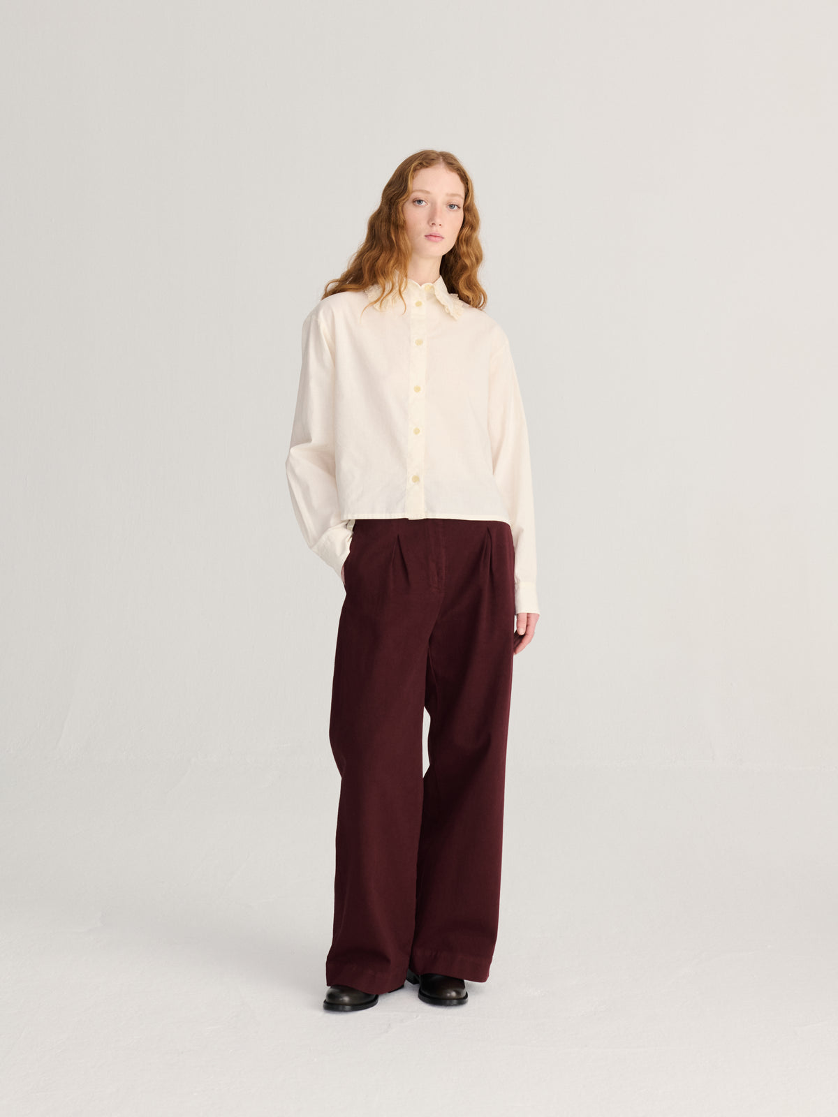 Pleated Twill Wid-Leg Pants