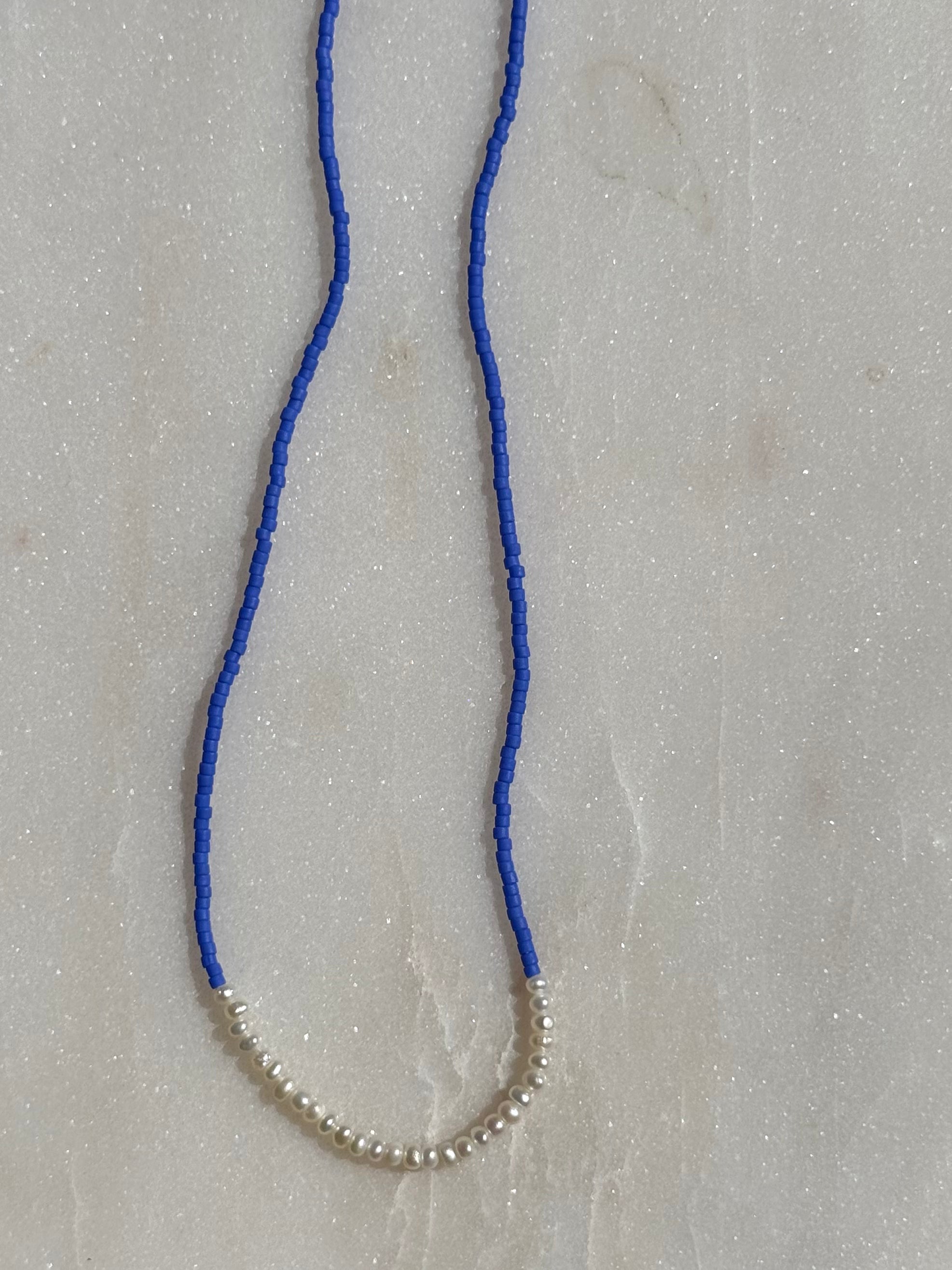 Dark Blue w/ Rice Pearls 15.75
