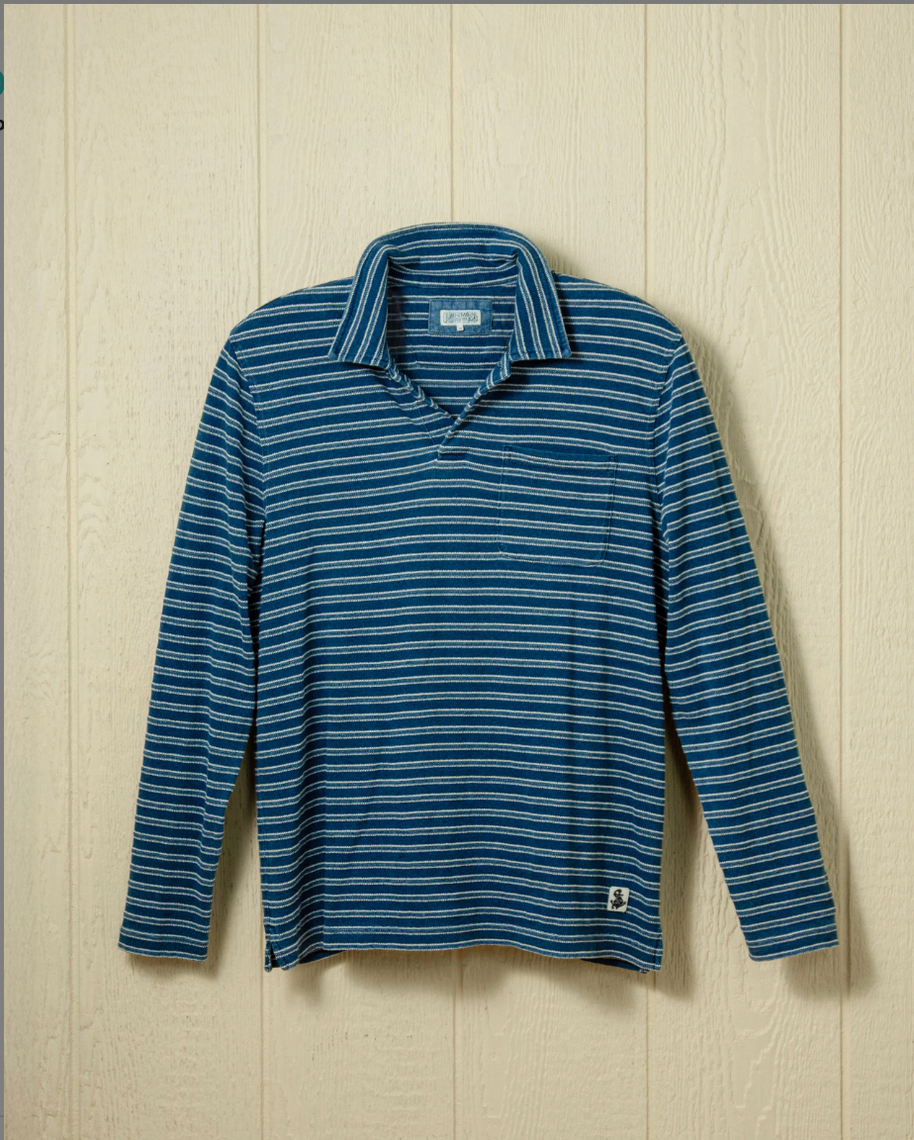 Long Sleeve Indigo Polo