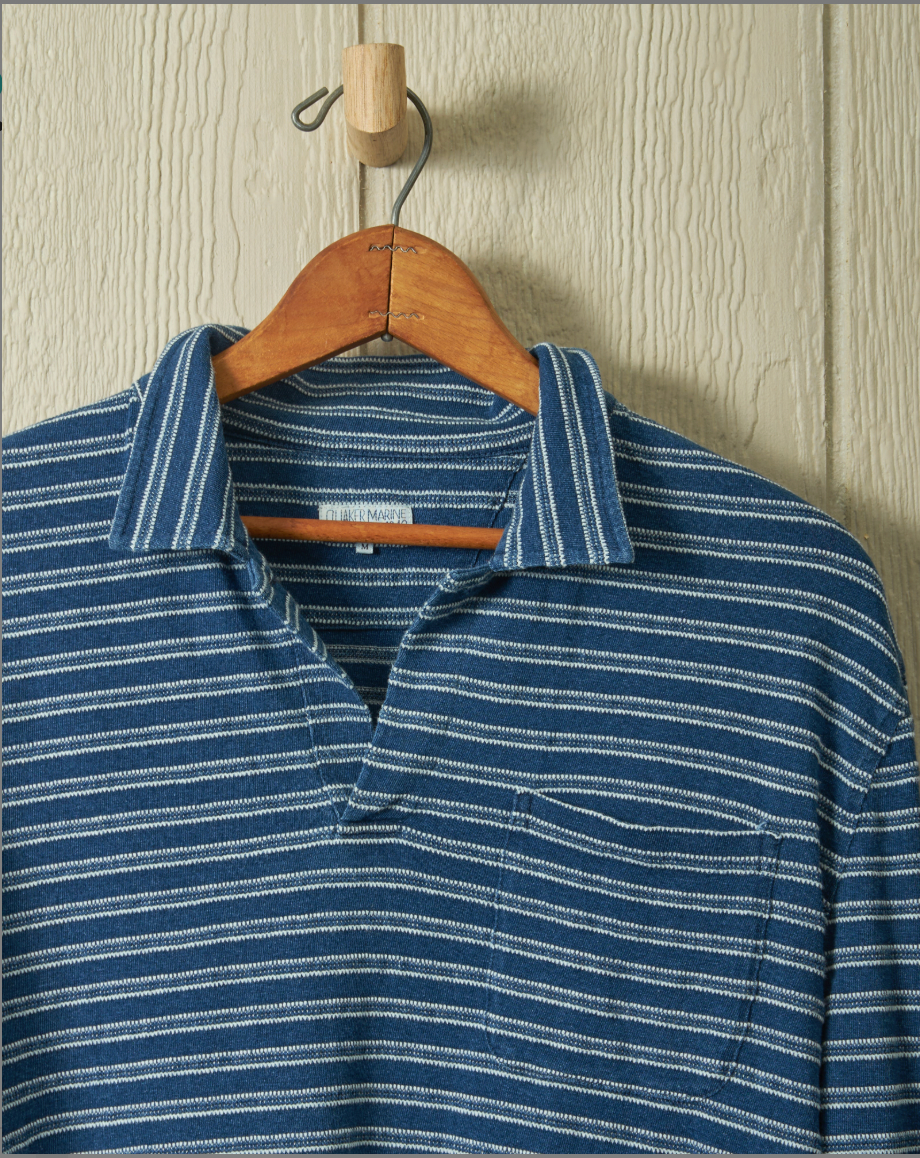 Long Sleeve Indigo Polo