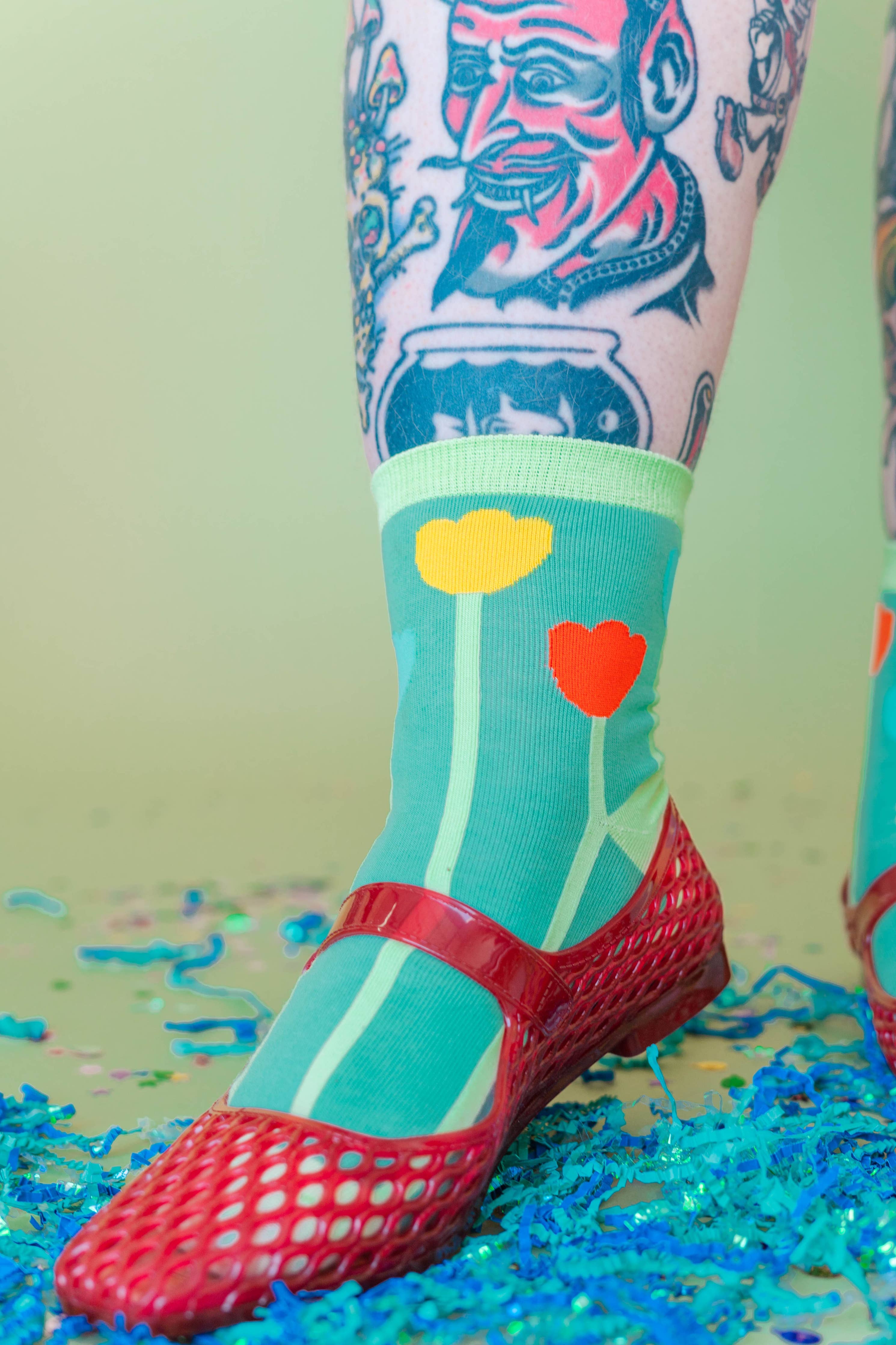 Women’s Cotton Ankle Socks - Primary Tulips