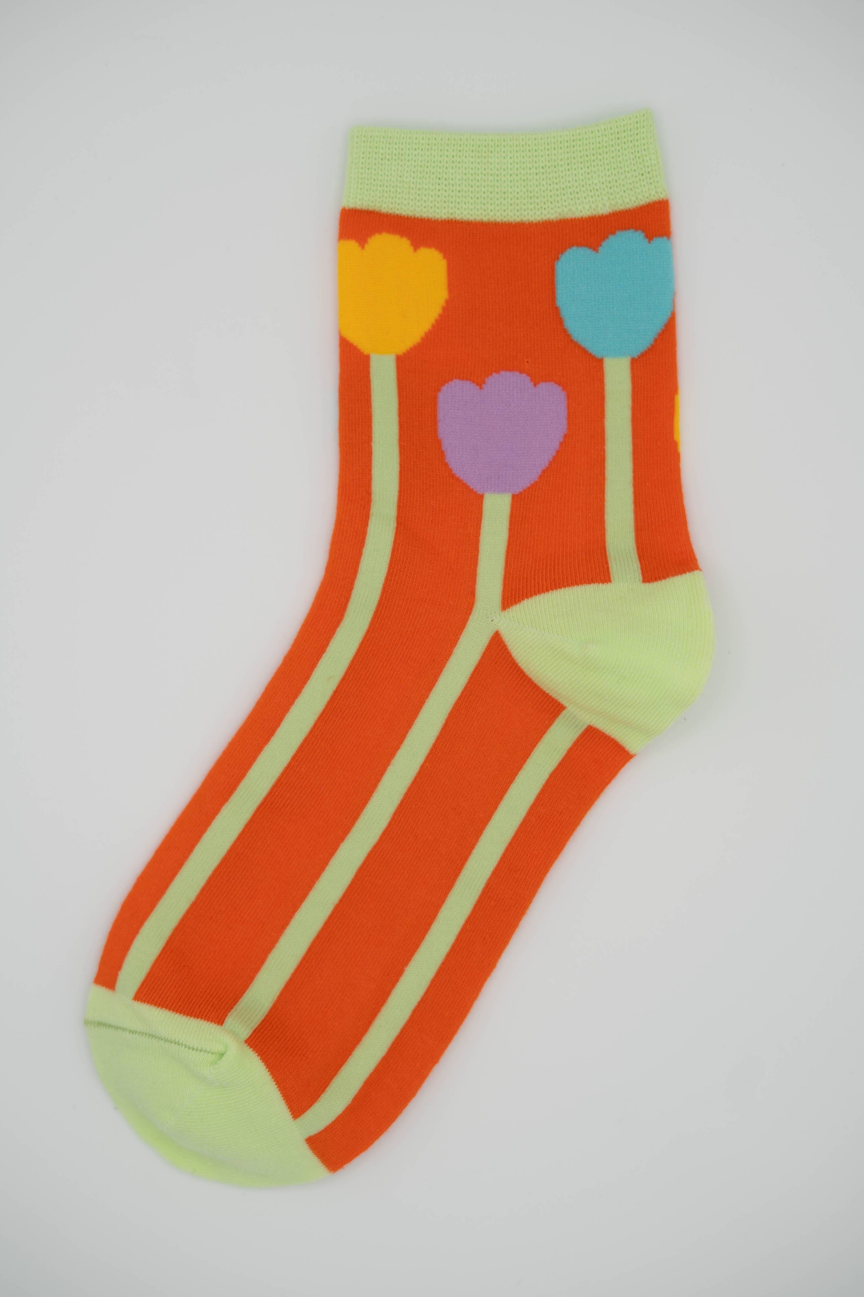 Women’s Cotton Ankle Socks - Orange Tulips