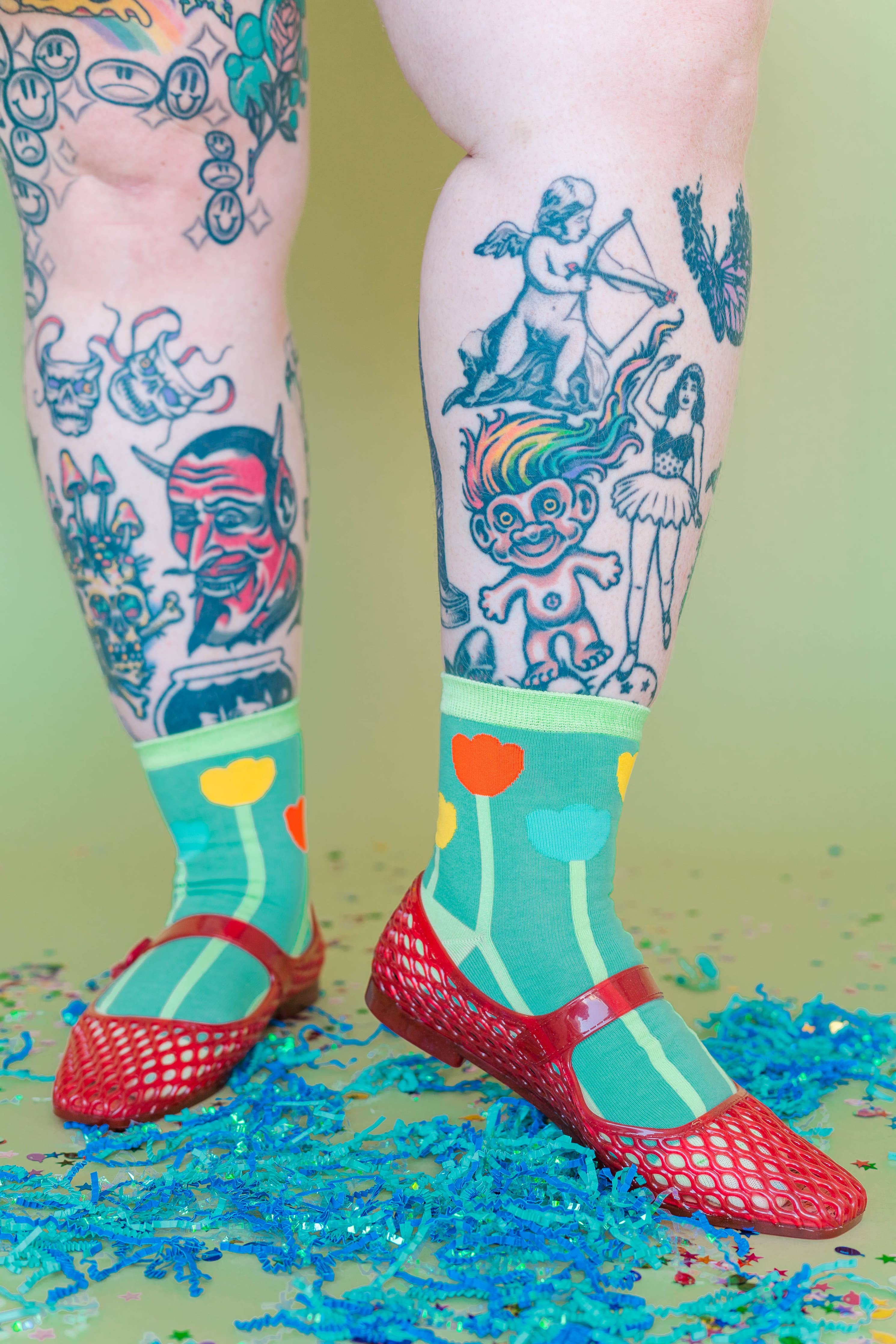 Women’s Cotton Ankle Socks - Primary Tulips