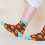 Women’s Cotton Ankle Socks - Brown Orange Polka Dot