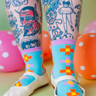 Women’s Cotton Ankle Socks - Blue Pixels