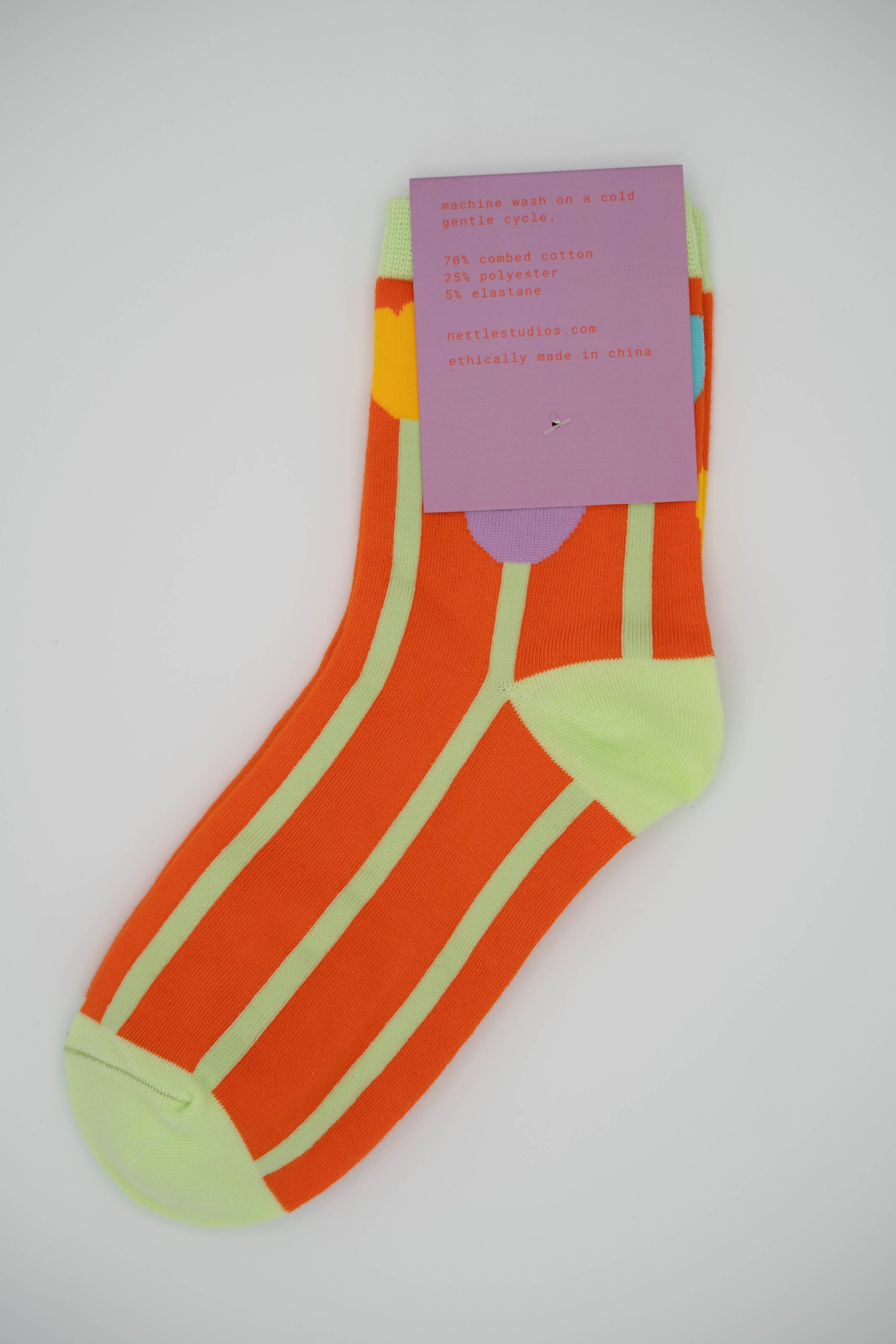 Women’s Cotton Ankle Socks - Orange Tulips
