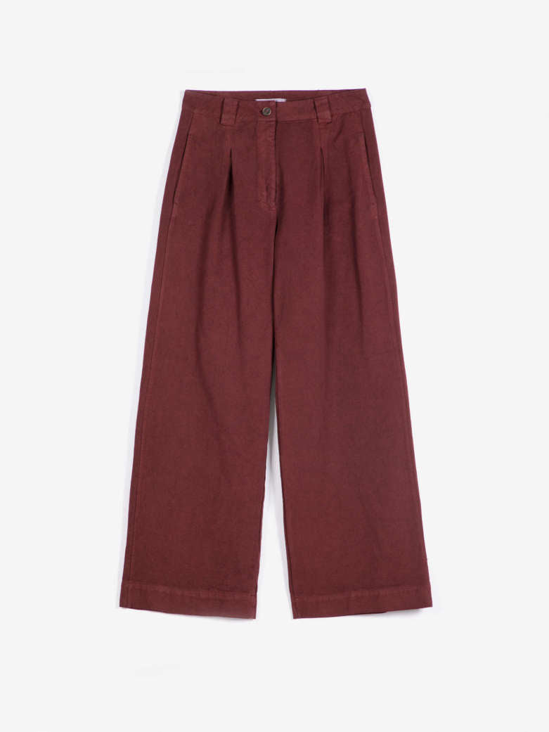 Pleated Twill Wid-Leg Pants