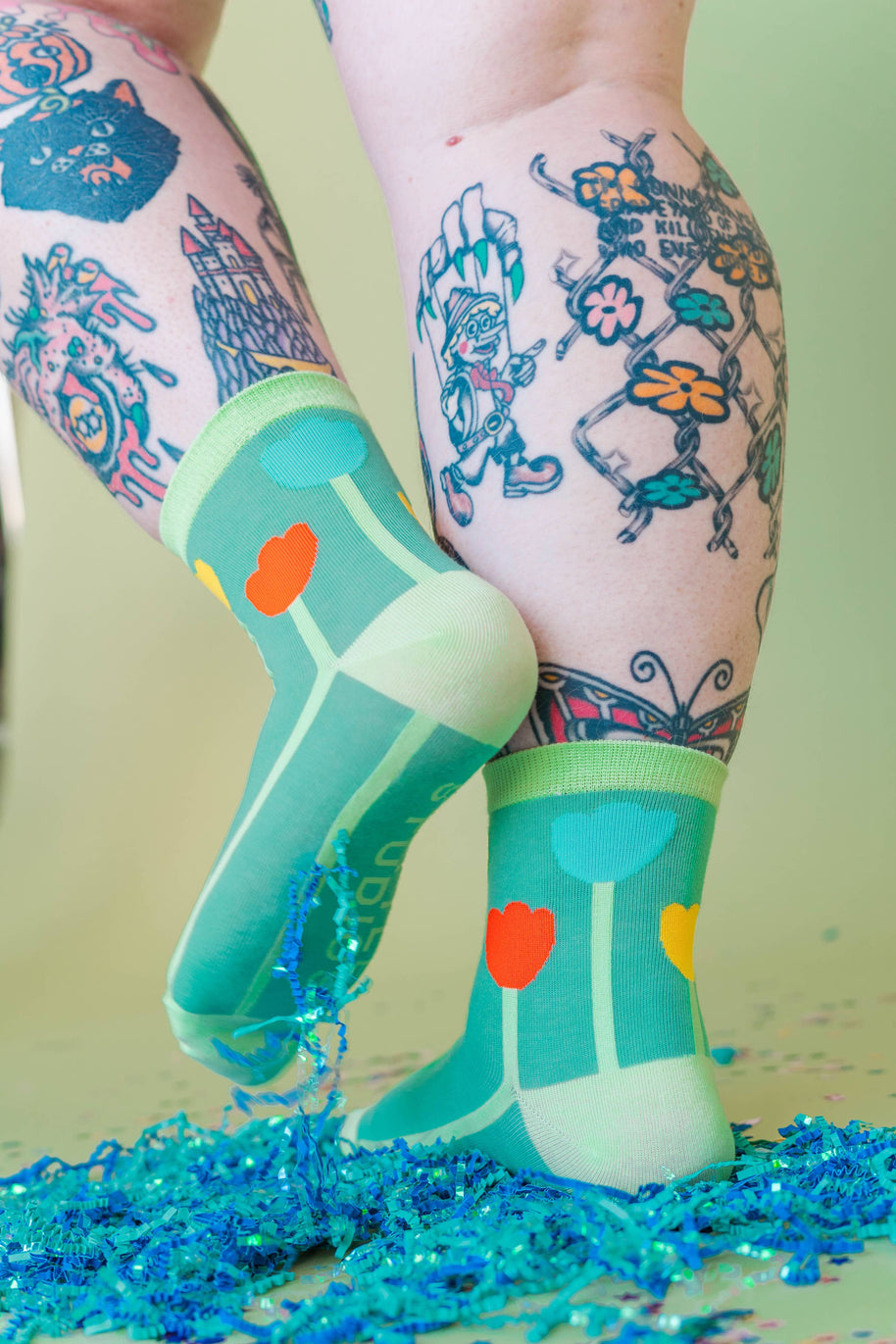 Women’s Cotton Ankle Socks - Primary Tulips