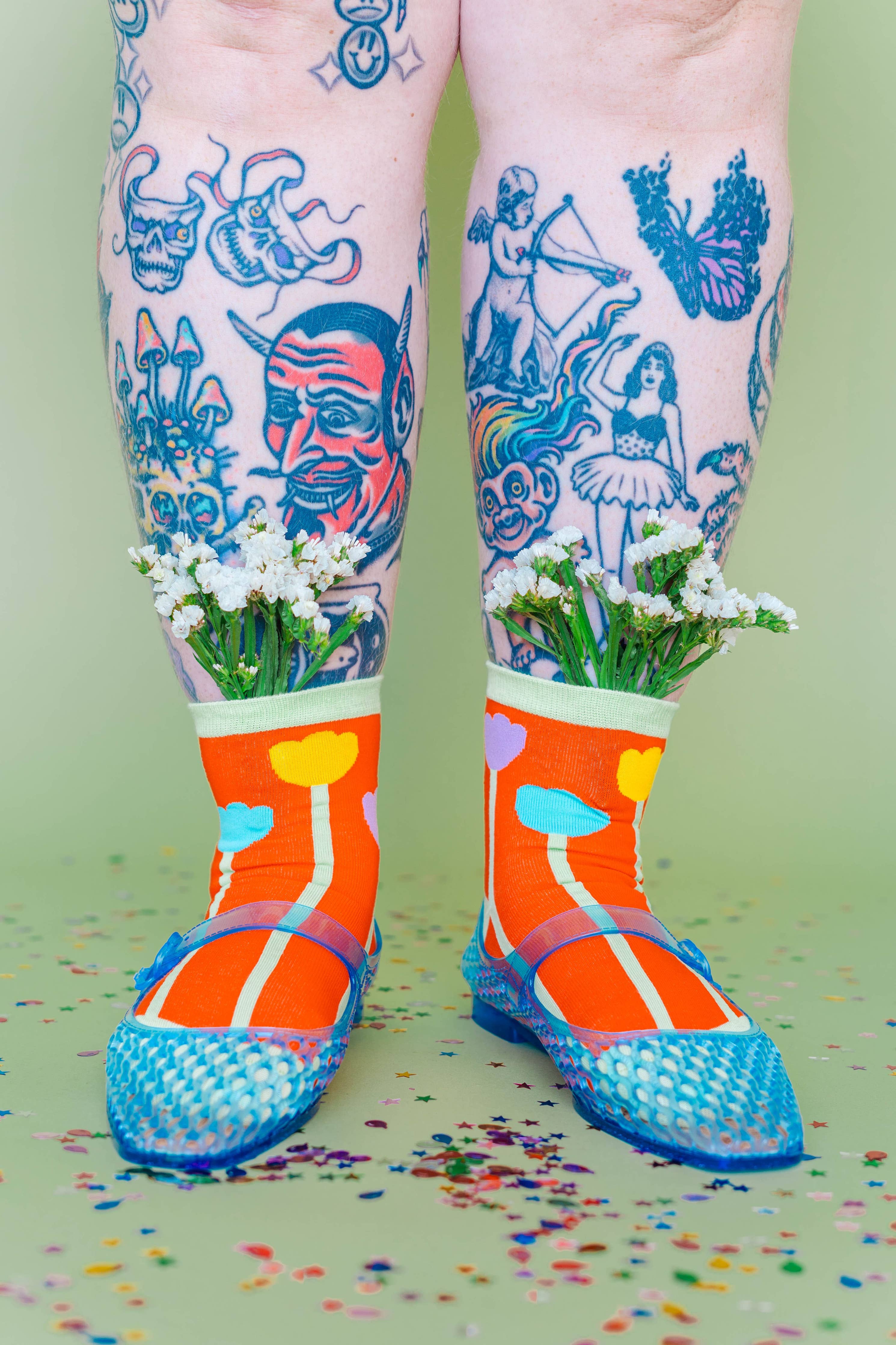Women’s Cotton Ankle Socks - Orange Tulips