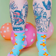 Women’s Cotton Ankle Socks - Blue Pixels