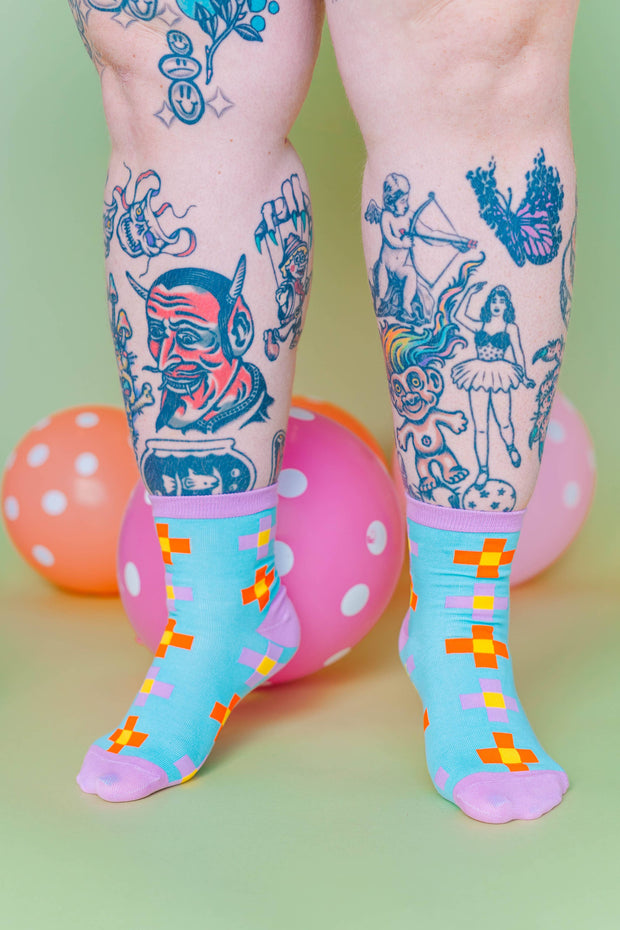 Women’s Cotton Ankle Socks - Blue Pixels