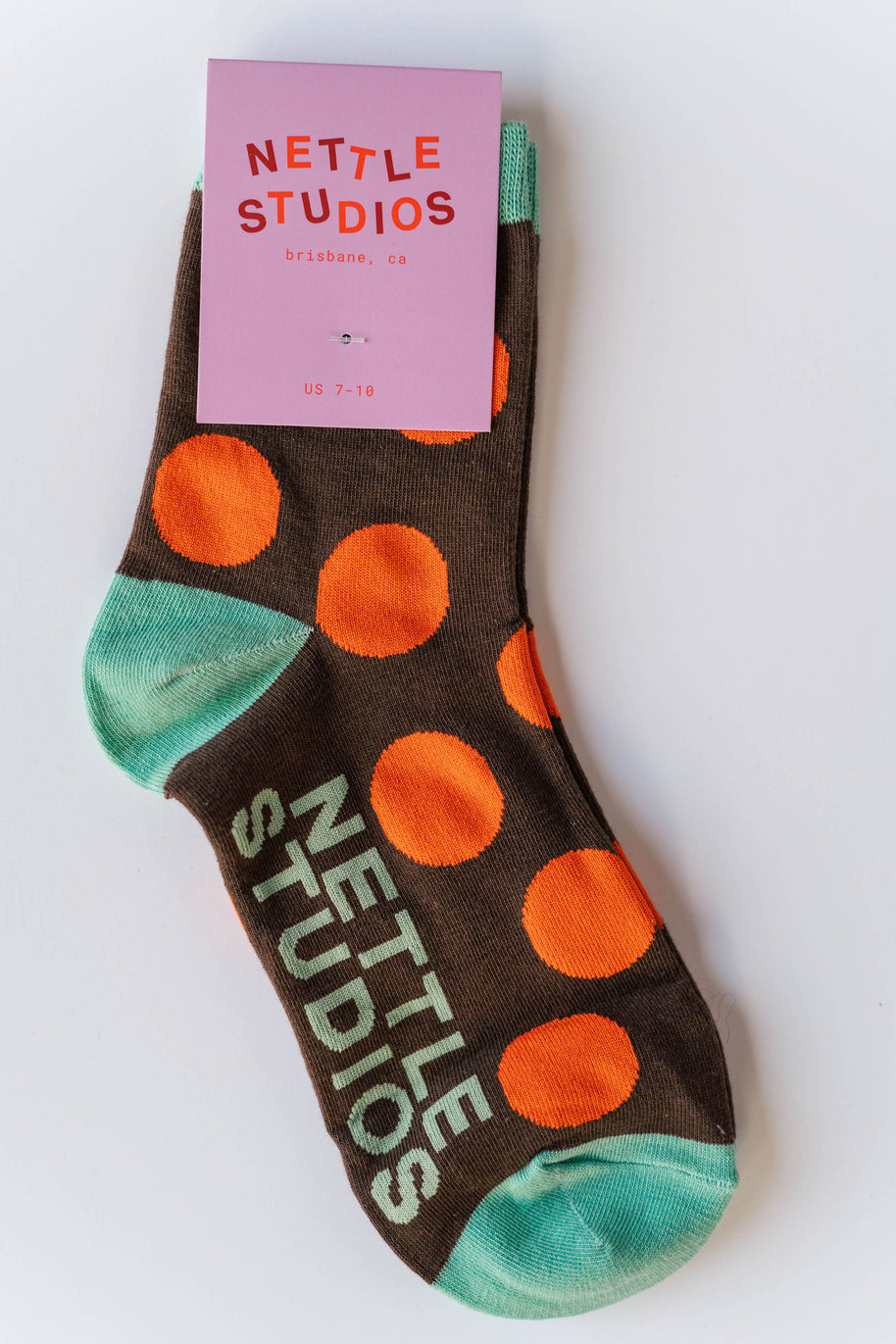 Women’s Cotton Ankle Socks - Brown Orange Polka Dot
