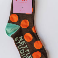 Women’s Cotton Ankle Socks - Brown Orange Polka Dot